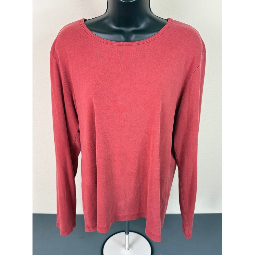 Orvis Women's Scoop Neck Long Sleeve Cotton Shirt Red Size Large Minimalist